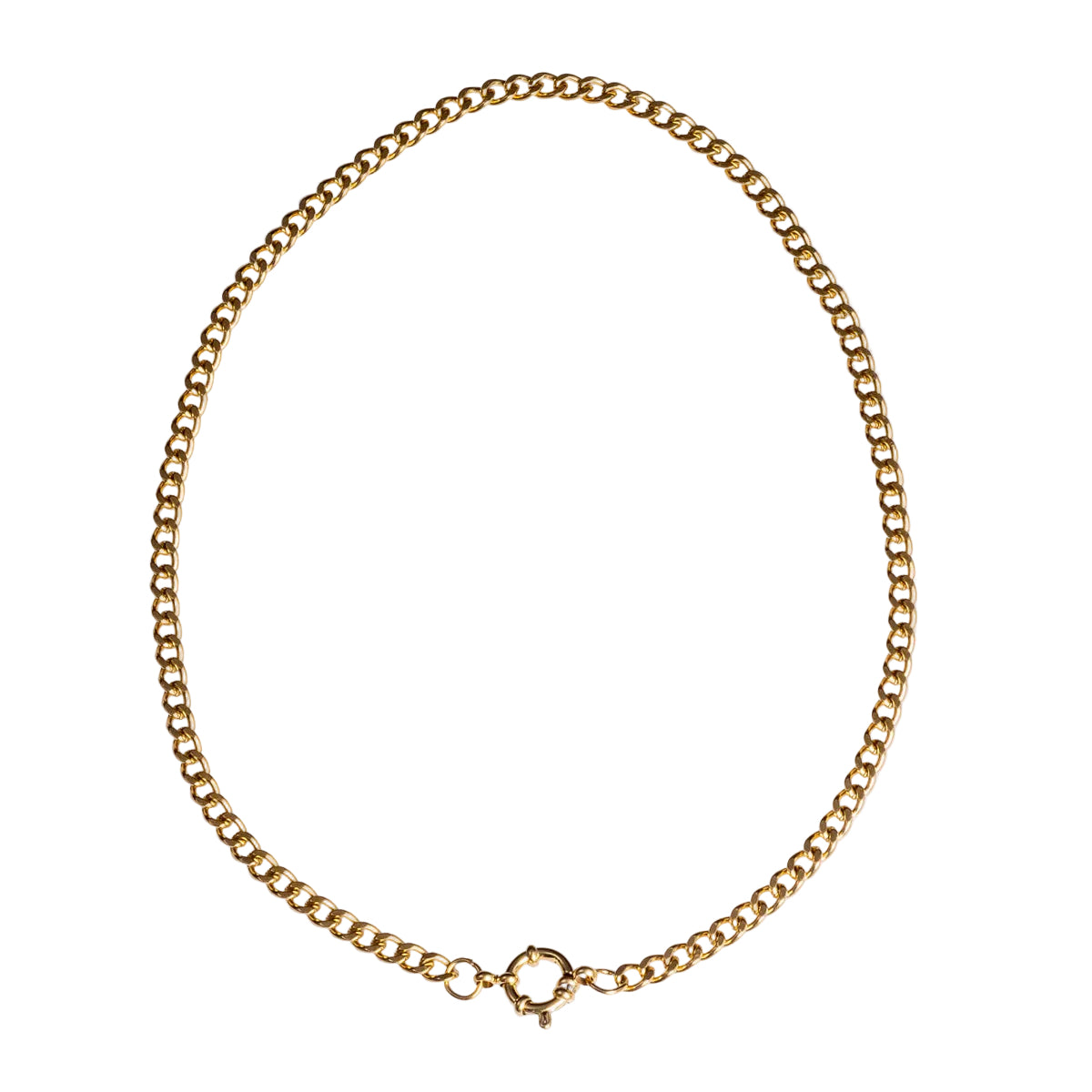 Ida necklace, gold plated stainless steel waterproof jewellery. Chunky curved link modern design