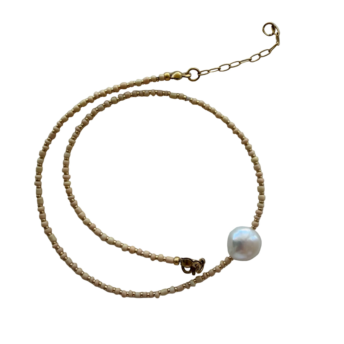 Caramel and Gold One Pearl Necklace