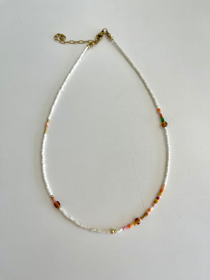 Luna beaded necklace, handcrafted by The Loop Store. Original design using mother of pearl 